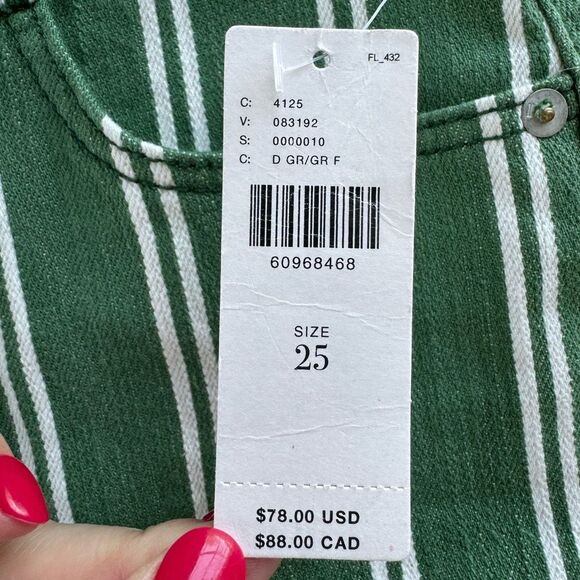 NWT Anthropologie Pilcro Green Striped High Rise Denim Raw Hem Short Women Sz 25 - Picture 16 of 16